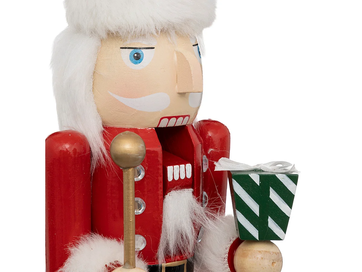 Déco de Noël Casse-Noisette Rouge et Blanc en Bois H 38 cm