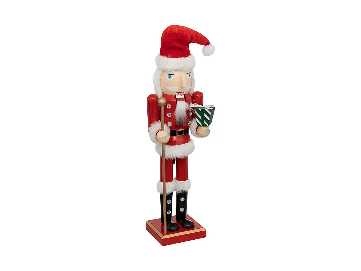 Déco de Noël Casse-Noisette Rouge et Blanc en Bois H 38 cm