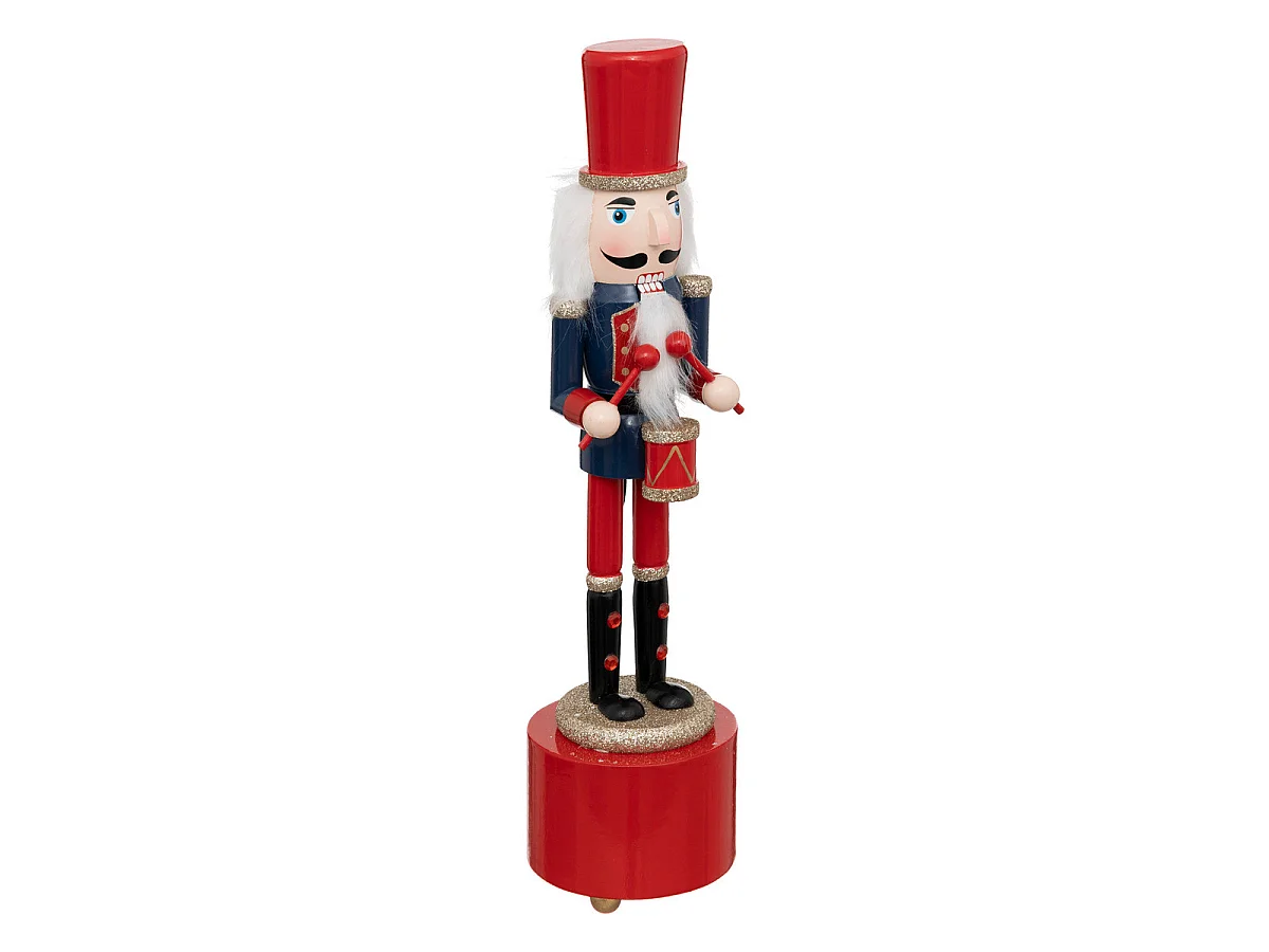 Déco de Noël Casse-Noisette musical Rouge et Bleu en Bois H 31.5 cm