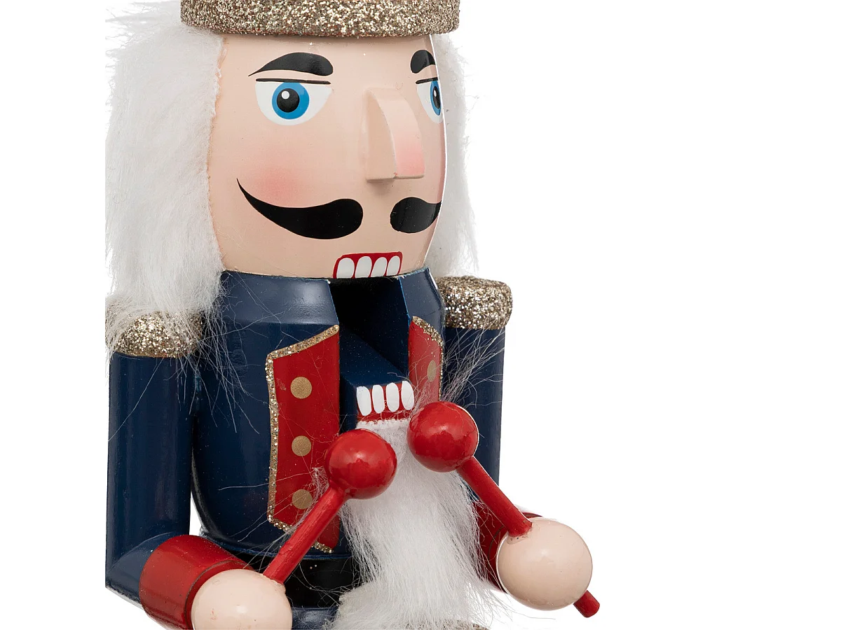 Déco de Noël Casse-Noisette musical Rouge et Bleu en Bois H 31.5 cm