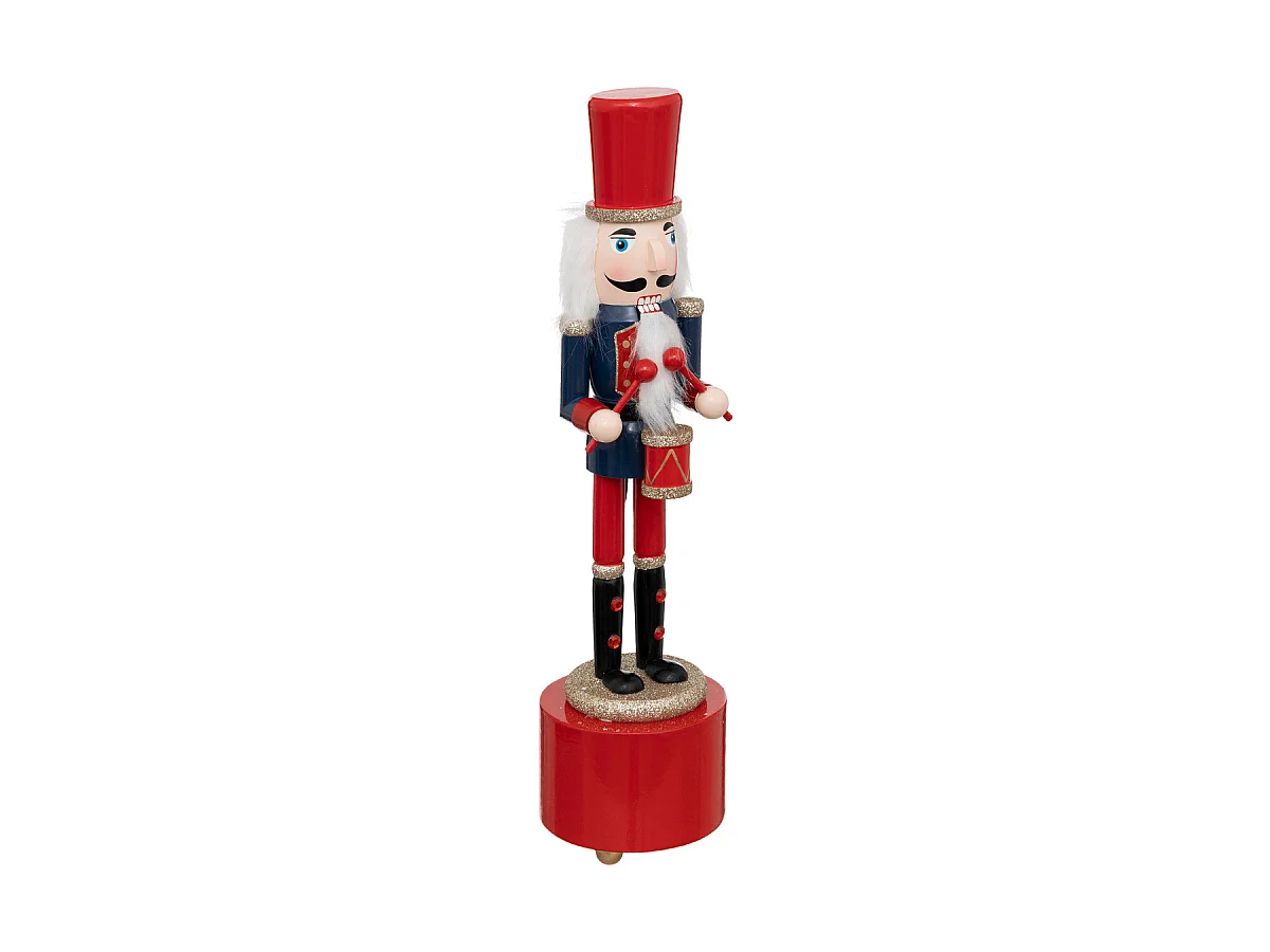 Déco de Noël Casse-Noisette musical Rouge et Bleu en Bois H 31.5 cm