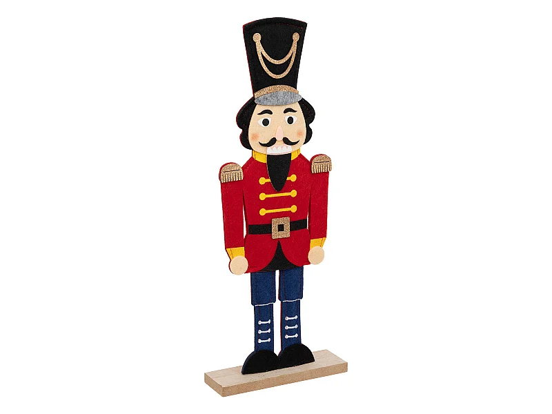 Déco de Noël Casse-Noisette Rouge en Bois et Feutrine H 41 cm
