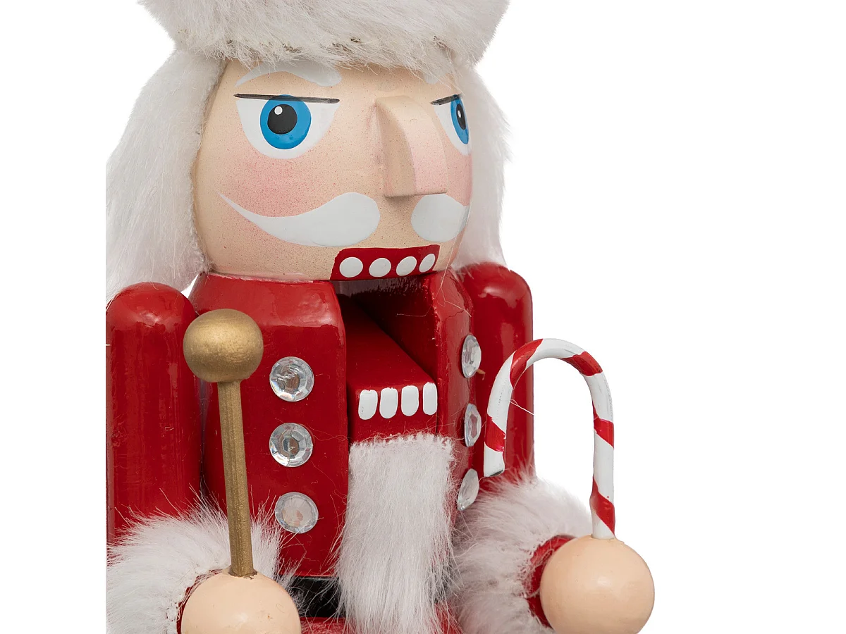 Déco de Noël Casse-Noisette Rouge et Blanc en Bois H 25 cm