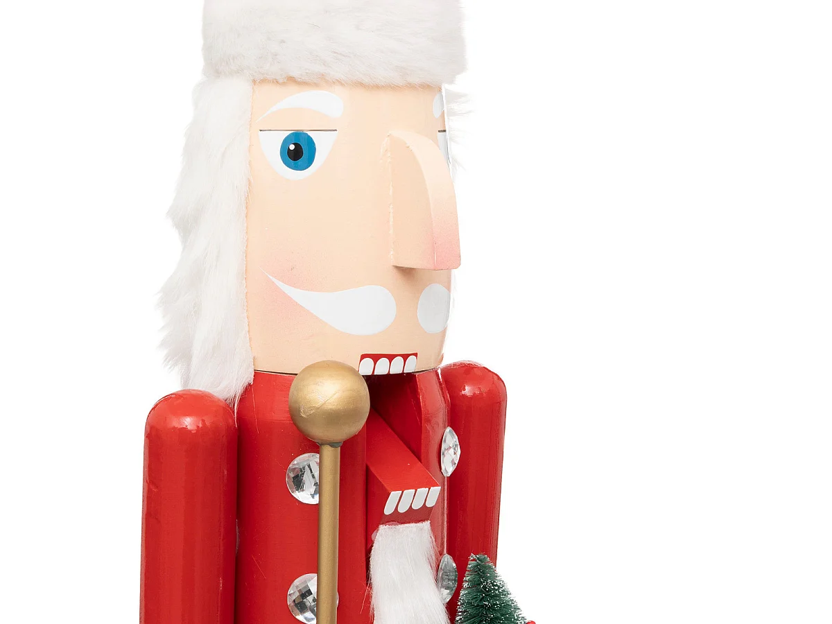 Grand Casse-Noisette Père Noël Rouge et Blanc en Bois H 106 cm