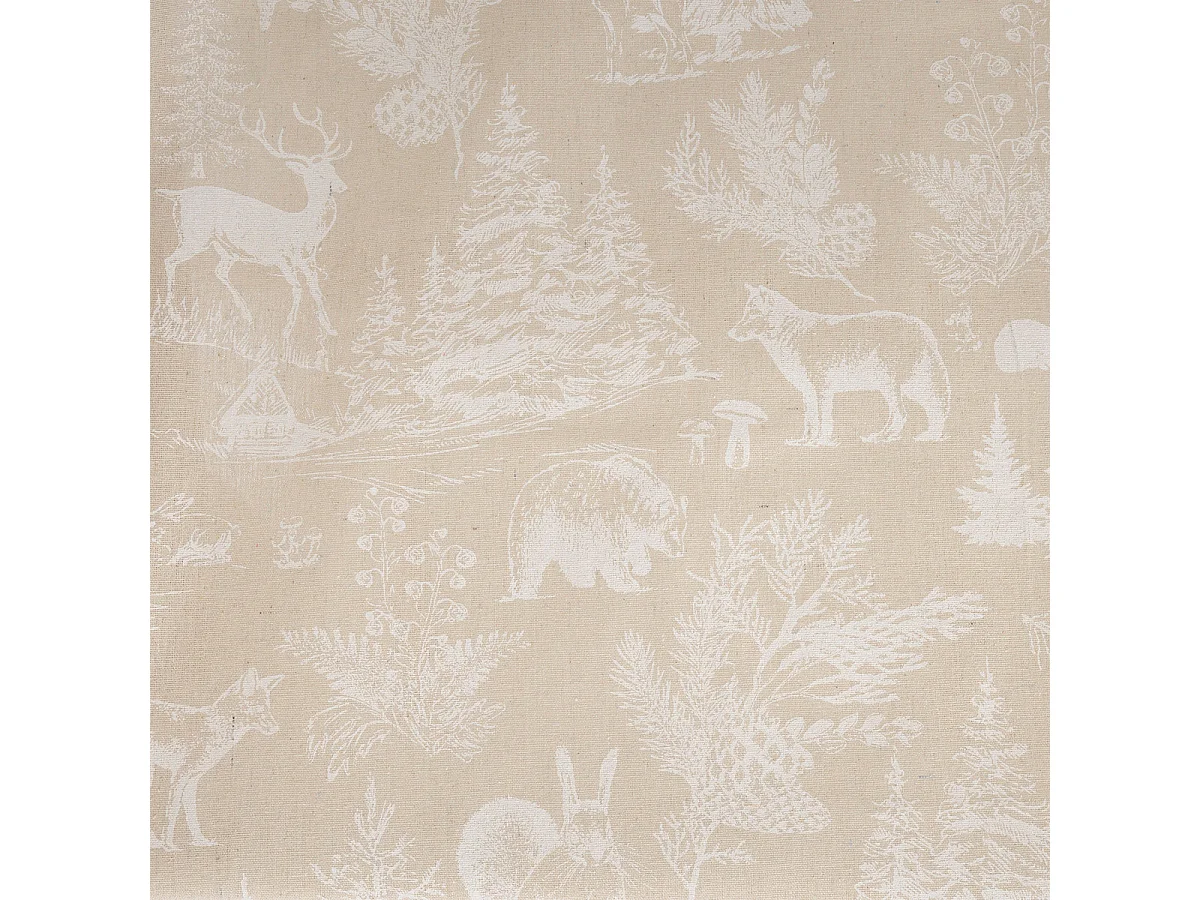 Nappe en Polycoton Beige aspect Jute Imprimé Animaux blanc 140 x 240 cm