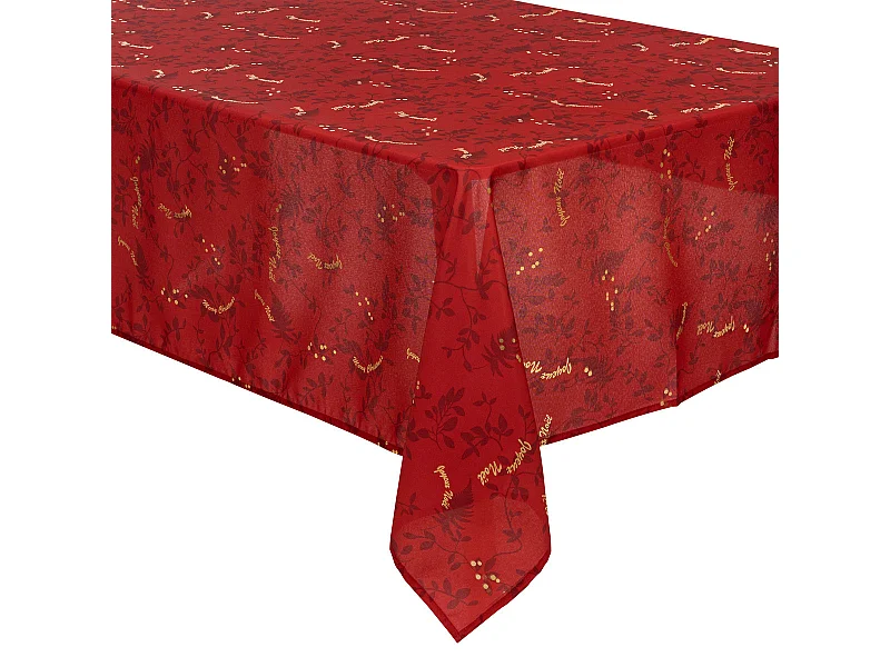 Nappe anti-taches Rouge imprimé Joyeux Noël doré 140 x 240 cm