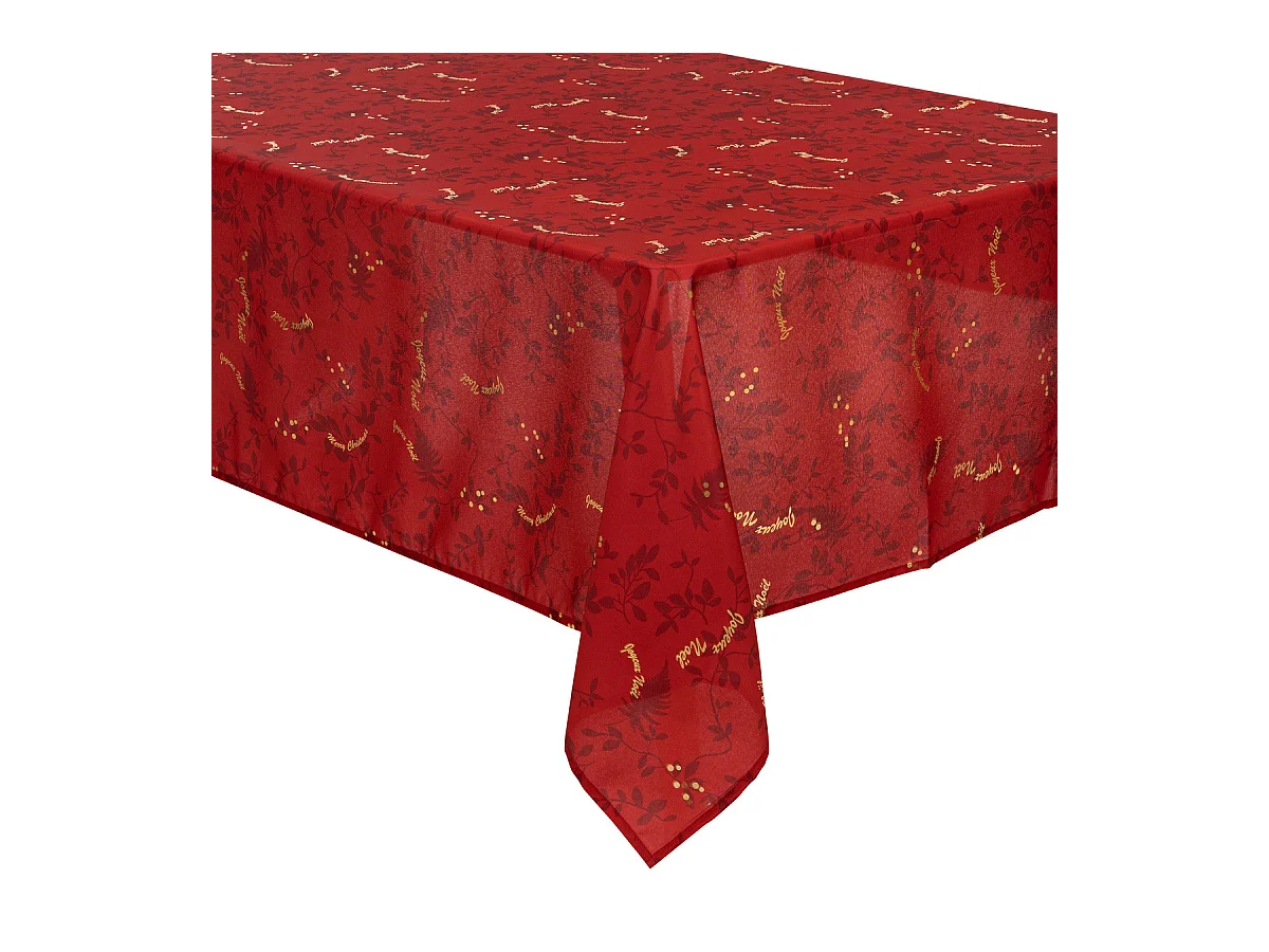 Nappe anti-taches Rouge imprimé Joyeux Noël doré 140 x 240 cm