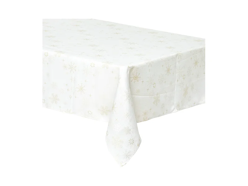Nappe Imprimée Flocon" Polaire" 140x240cm Blanc & Or