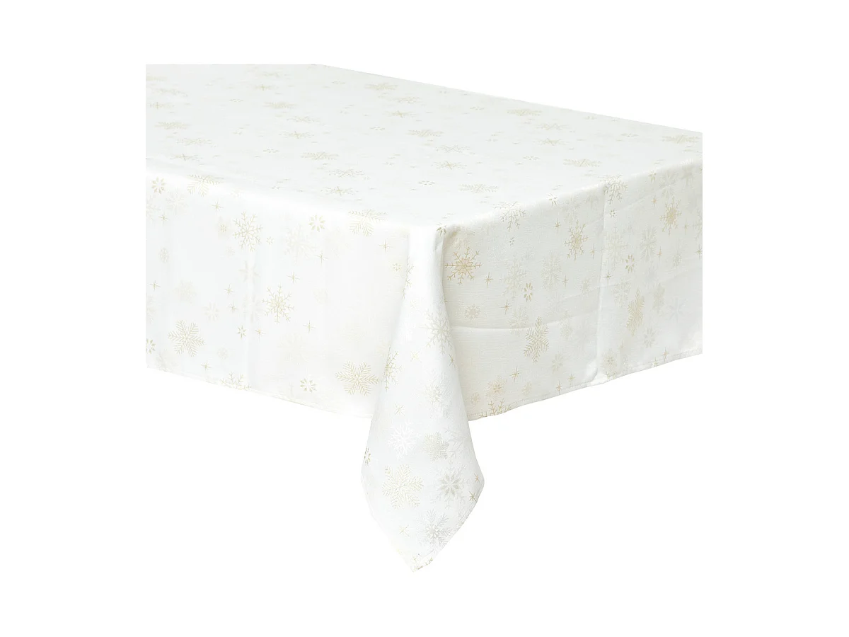 Nappe Imprimée Flocon" Polaire" 140x240cm Blanc & Or