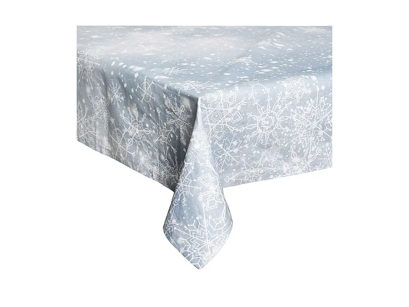 Nappe en coton Blanc et Bleu Imprimé Flocon pailleté Argent 140 x 240 cm