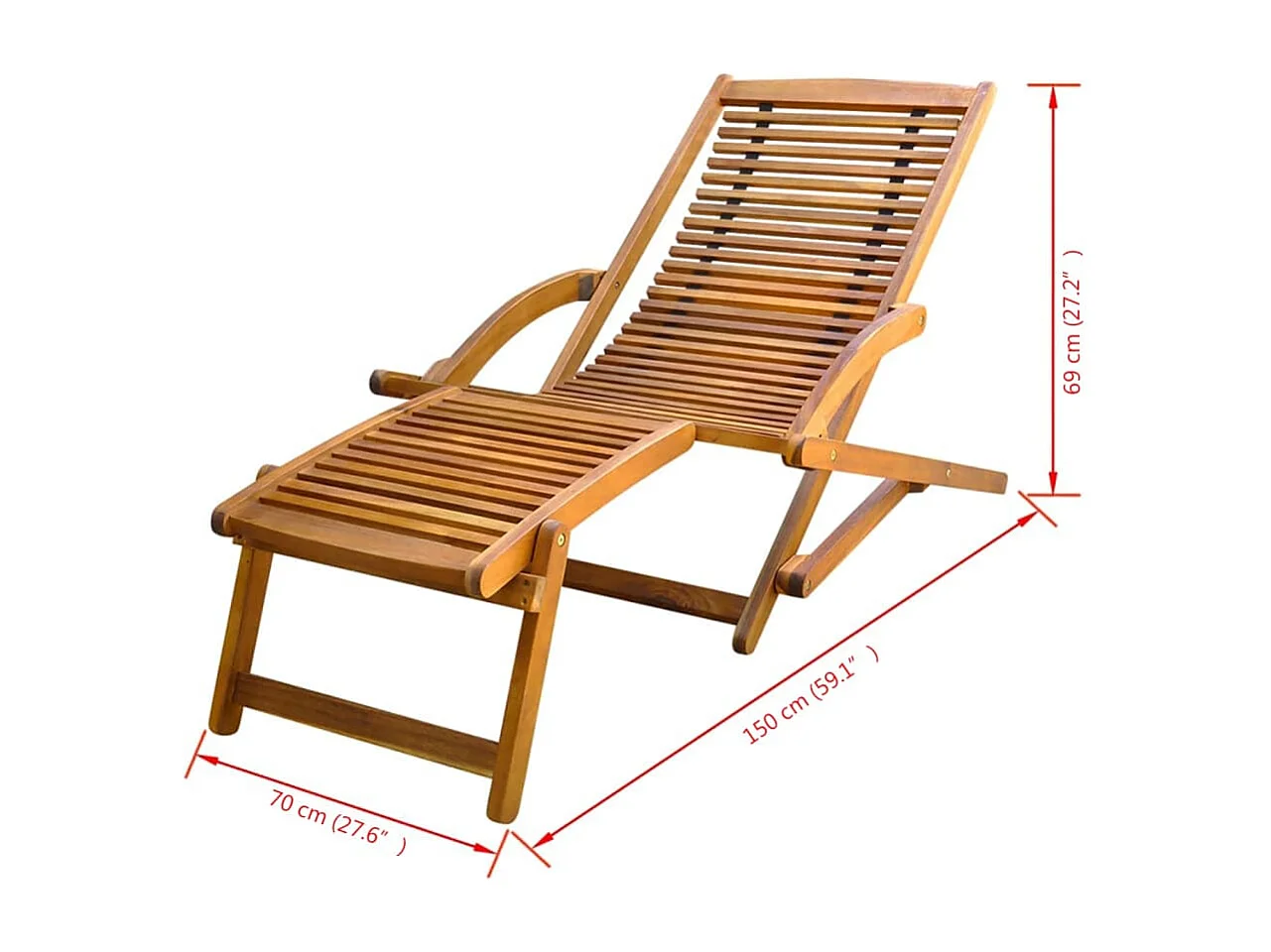 Espreguiçadeira espreguiçadeira para banhos de sol cama de jardim terraço móveis de exterior com apoio para os pés madeira de acácia maciça 02_0012568