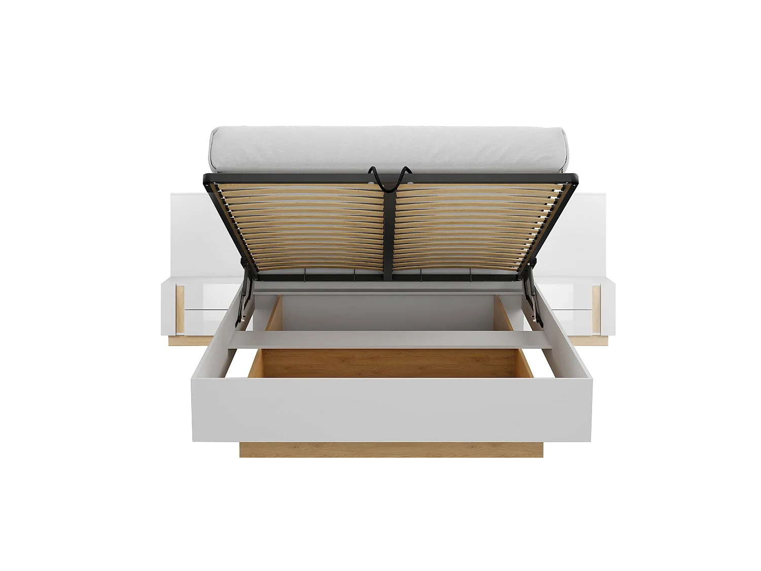 Lit coffre avec chevets 160 x 200 cm - Avec LEDs - Blanc et naturel - MURARI