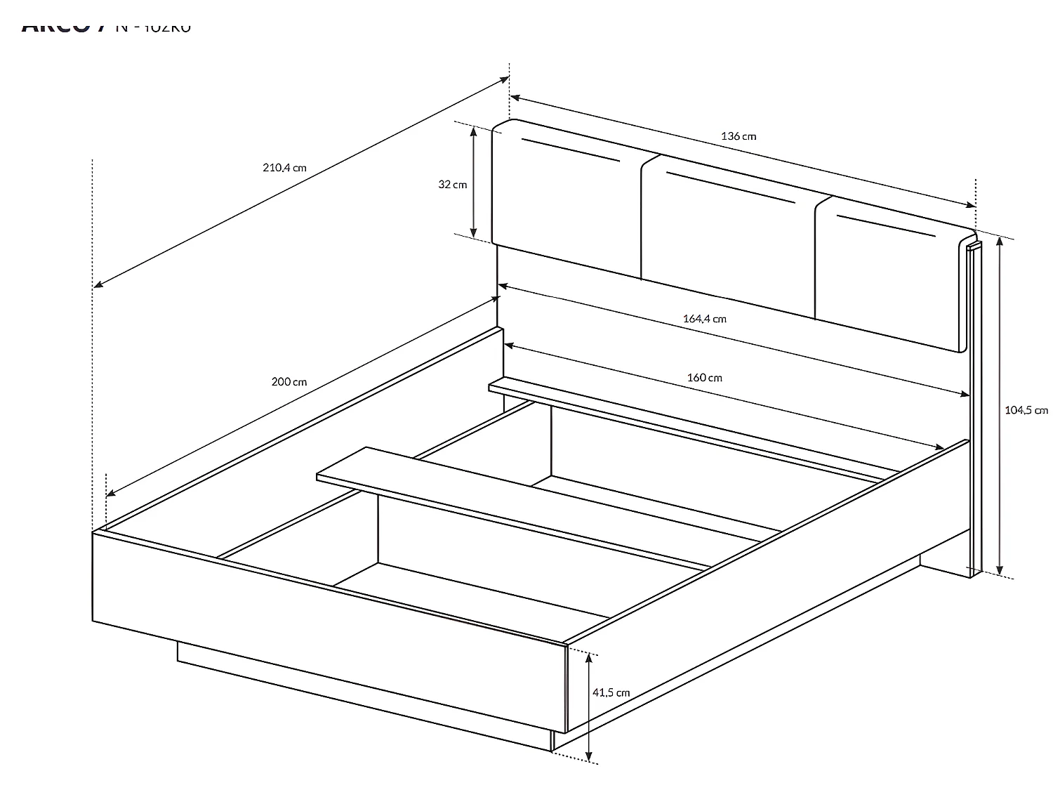 Bett mit Bettkasten & Nachttischen + Matratze - 160 x 200 cm - Mit LED-Beleuchtung - Weiß & Holzfarben - MURARI