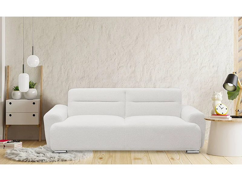 Canapé-lit clic-clac 3 places confort Lucille Tissu bouclette Crème