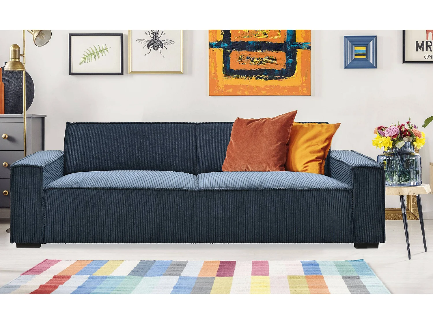 Schlafsofa Clic-Clac 3-Sitzer Roger Cord Velours Blau