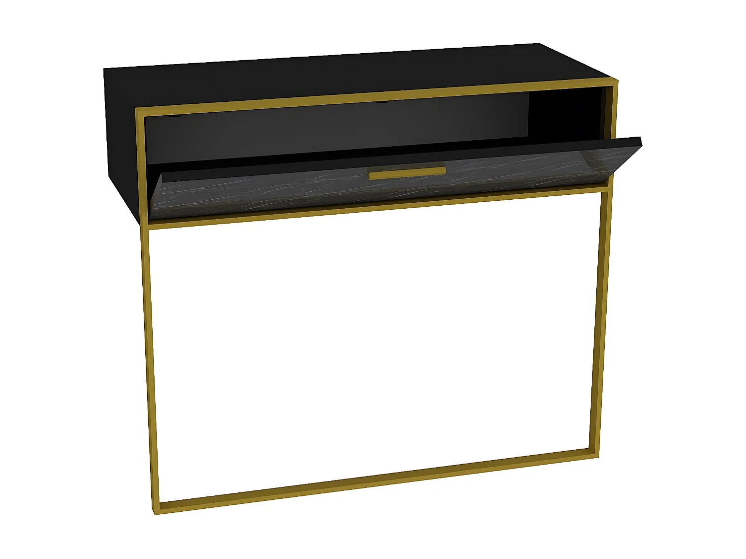 Consola Kailua 907, Mármol negro|Dorado|Negro, 77x90x39cm, Con cajones