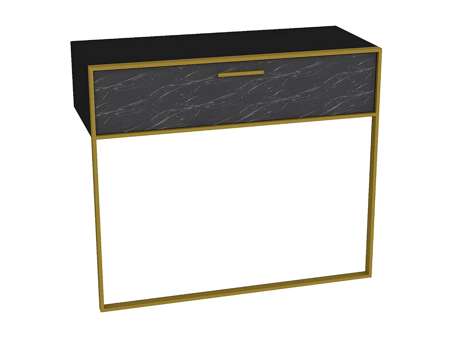 Consola Kailua 907, Mármol negro|Dorado|Negro, 77x90x39cm, Con cajones