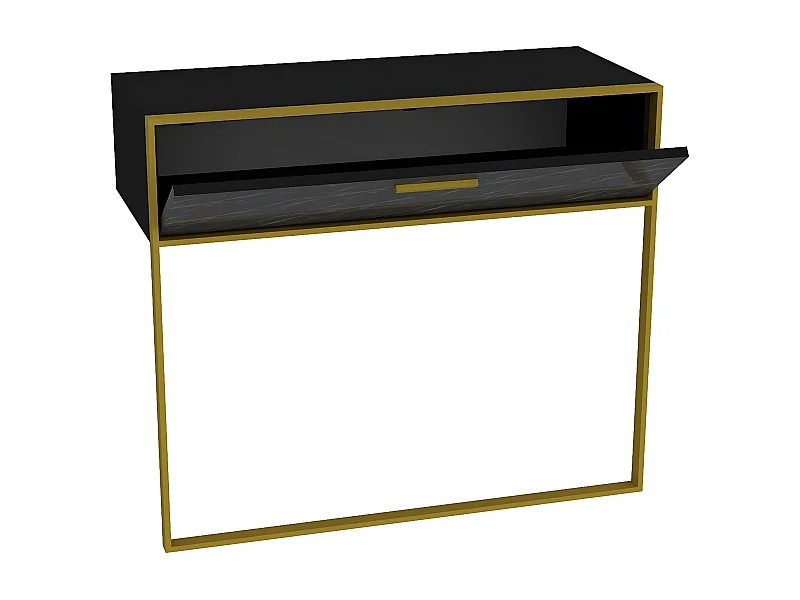 Consola Kailua 907, Mármol negro|Dorado|Negro, 77x90x39cm, Con cajones