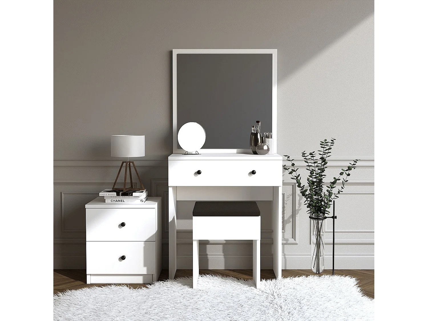 Ensemble coiffeuse, tabouret et table de chevet Katherine Blanc