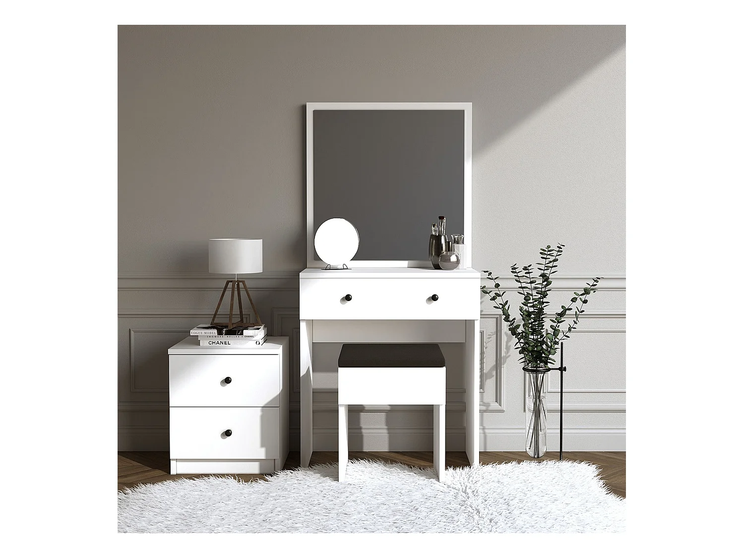 Ensemble coiffeuse, tabouret et table de chevet Katherine Blanc