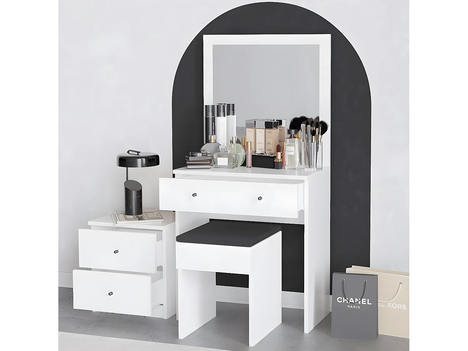 Ensemble coiffeuse, tabouret et table de chevet Katherine Blanc