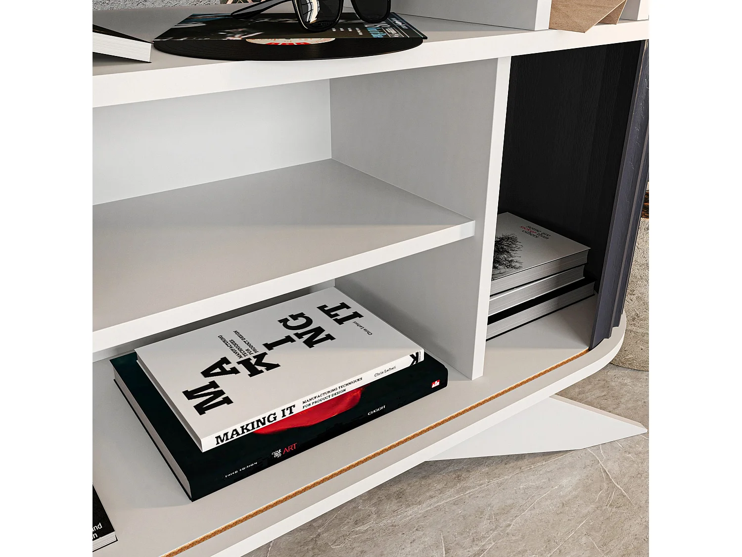 Console avec portes coulissantes Jayson L150xH75cm Blanc et Anthracite