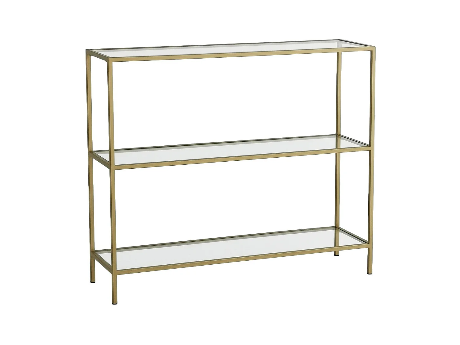Table console 3 plateaux Vitrex 100cm Verre trempé Transparent et Métal Or