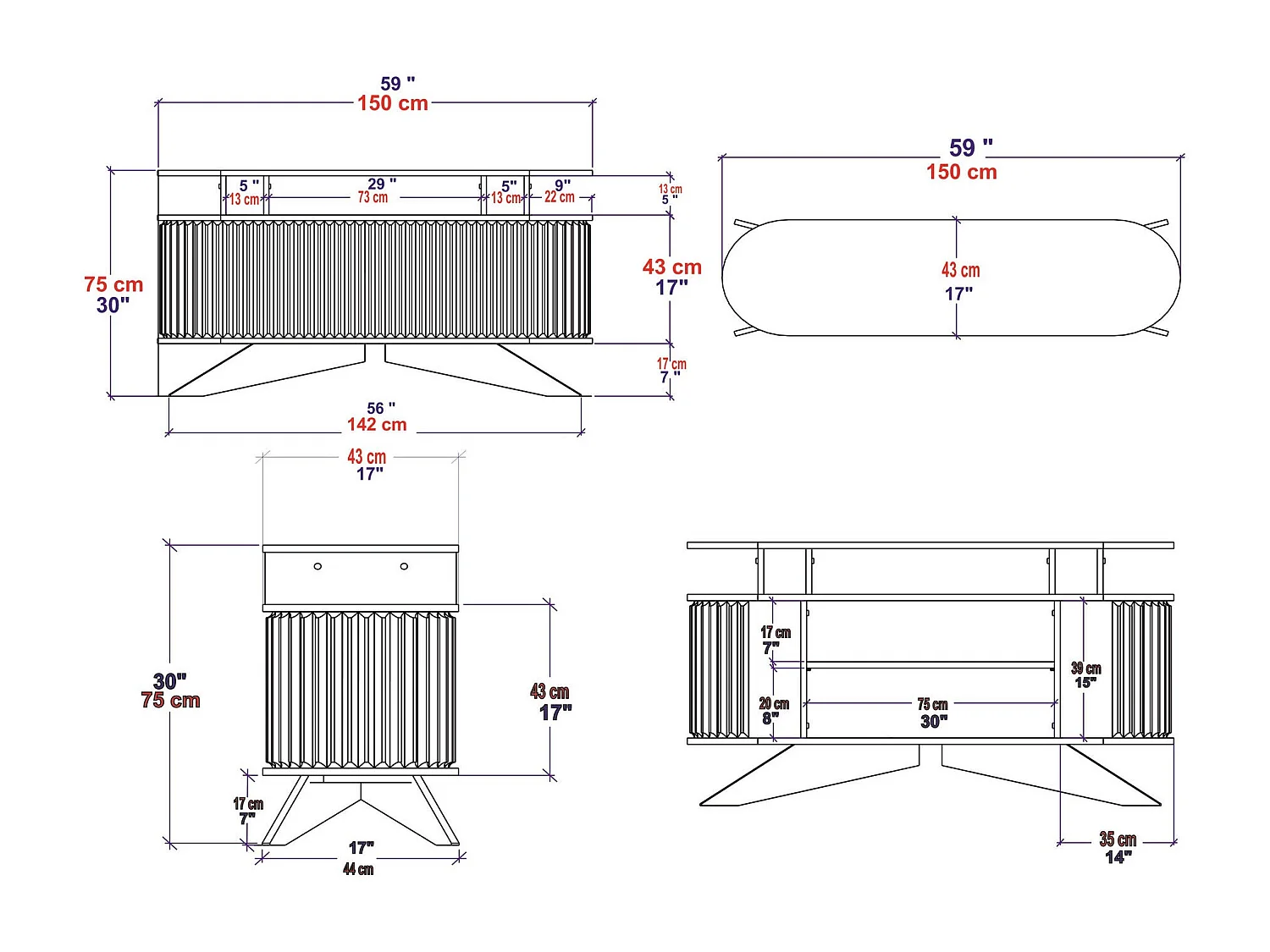 Console avec portes coulissantes Jayson L150xH75cm Chêne clair et Blanc