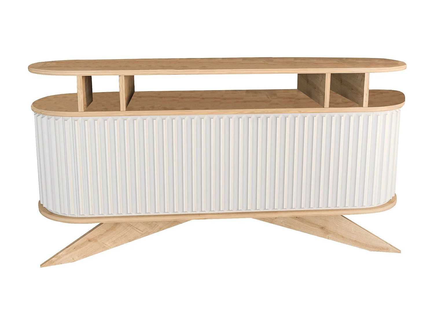 Modernes Sideboard, Eiche und Weiß, 150 x 43 x 75 cm | 100 % melaminbeschichtete Spanplatte, 18 mm stark | Stilvolle Aufbewahrungslösung für Zuhause u