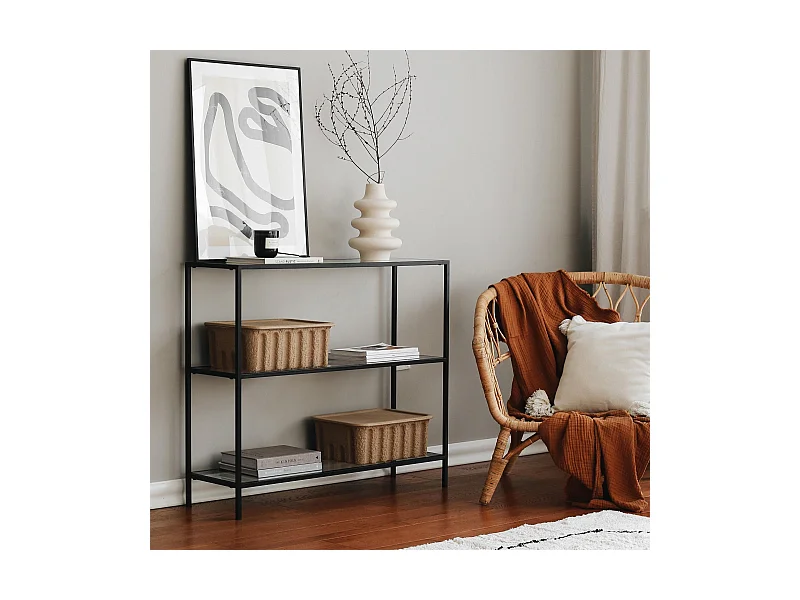 Consola D100 metal negro cristal templado