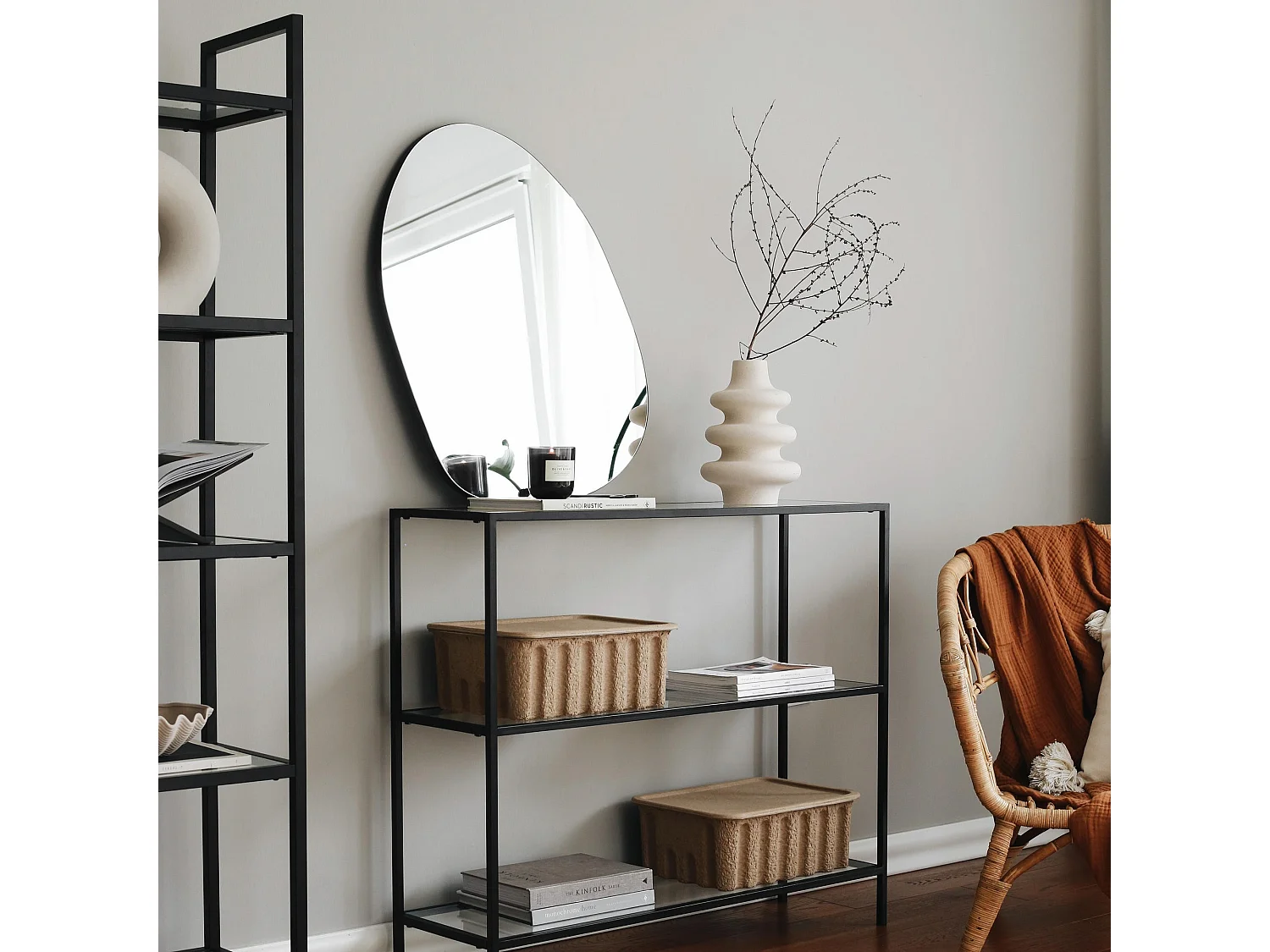 Consola D100 metal negro cristal templado