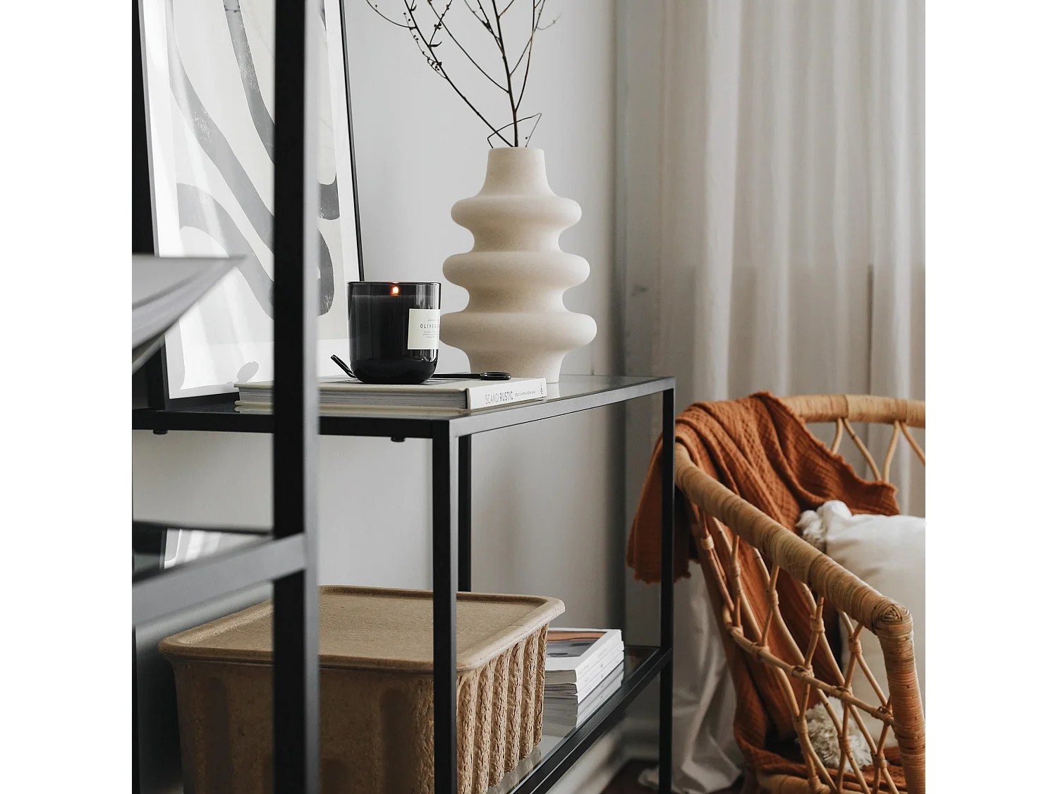 Consola D100 metal negro cristal templado