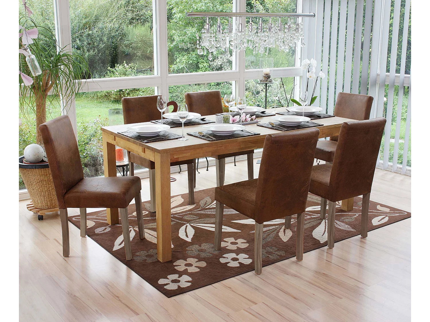 Lot de 6 chaises de salle à manger cuisine imitation daim marron vieilli style vintage pieds en bois clair 04_0000895