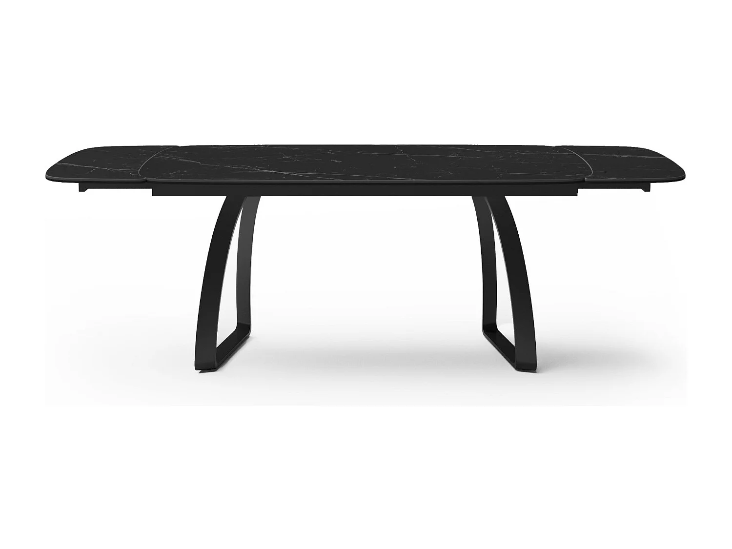 Table extensible céramique marbre noir verre trempé et pieds noirs Dahlia