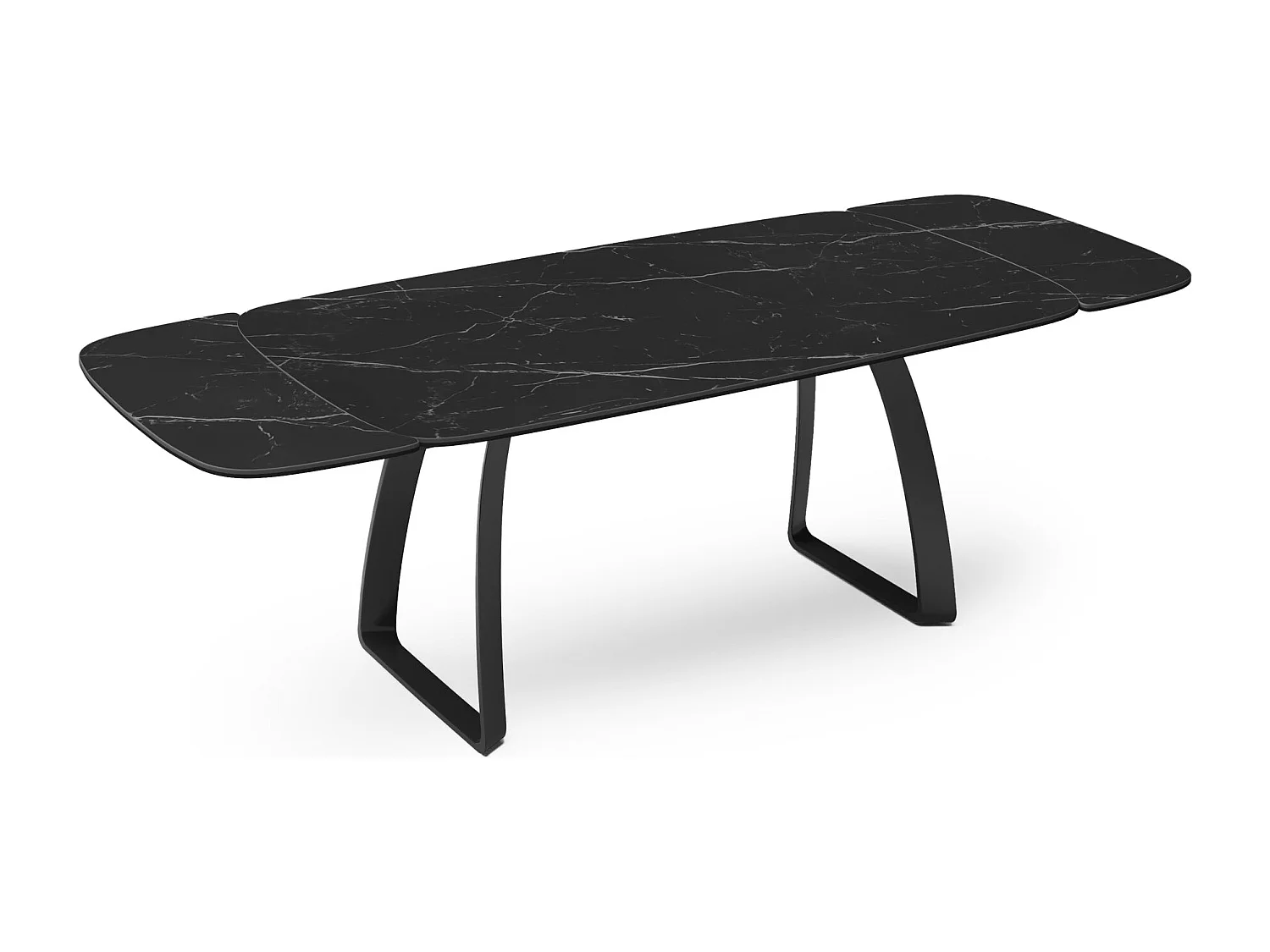 Table extensible céramique marbre noir verre trempé et pieds noirs Dahlia