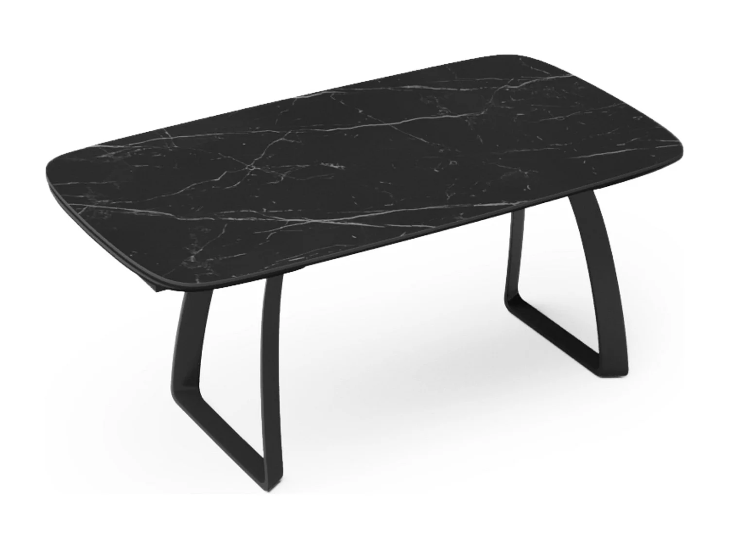 Table extensible céramique marbre noir verre trempé et pieds noirs Dahlia
