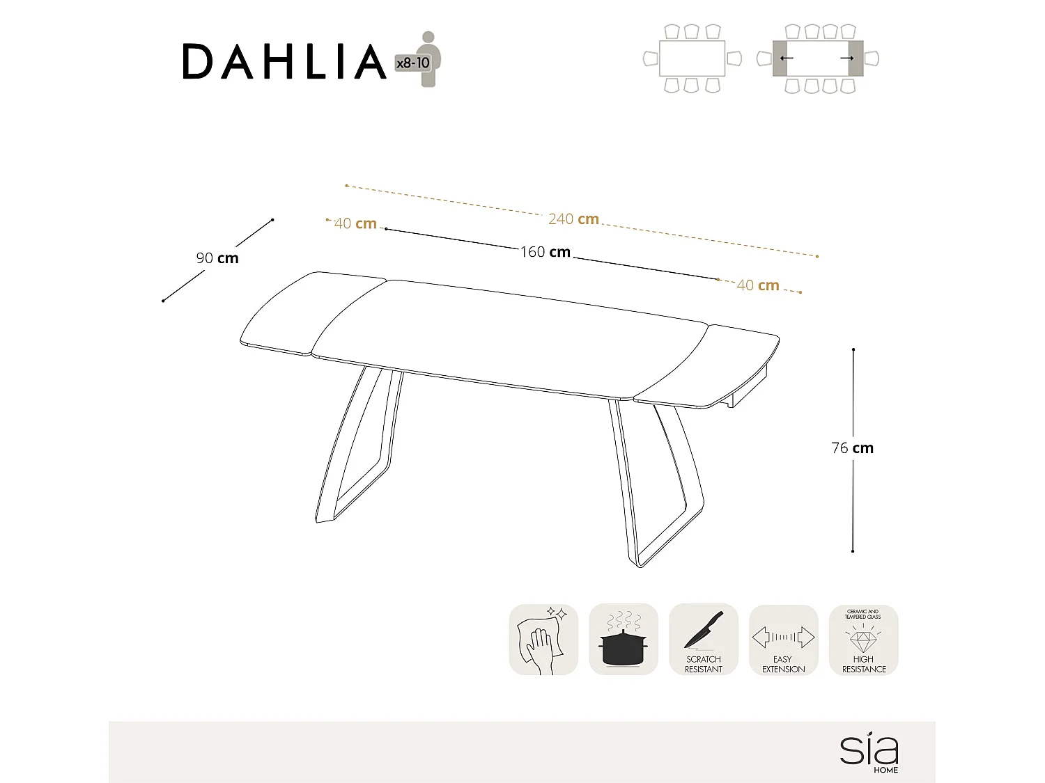 Table extensible céramique marbre noir verre trempé et pieds noirs Dahlia