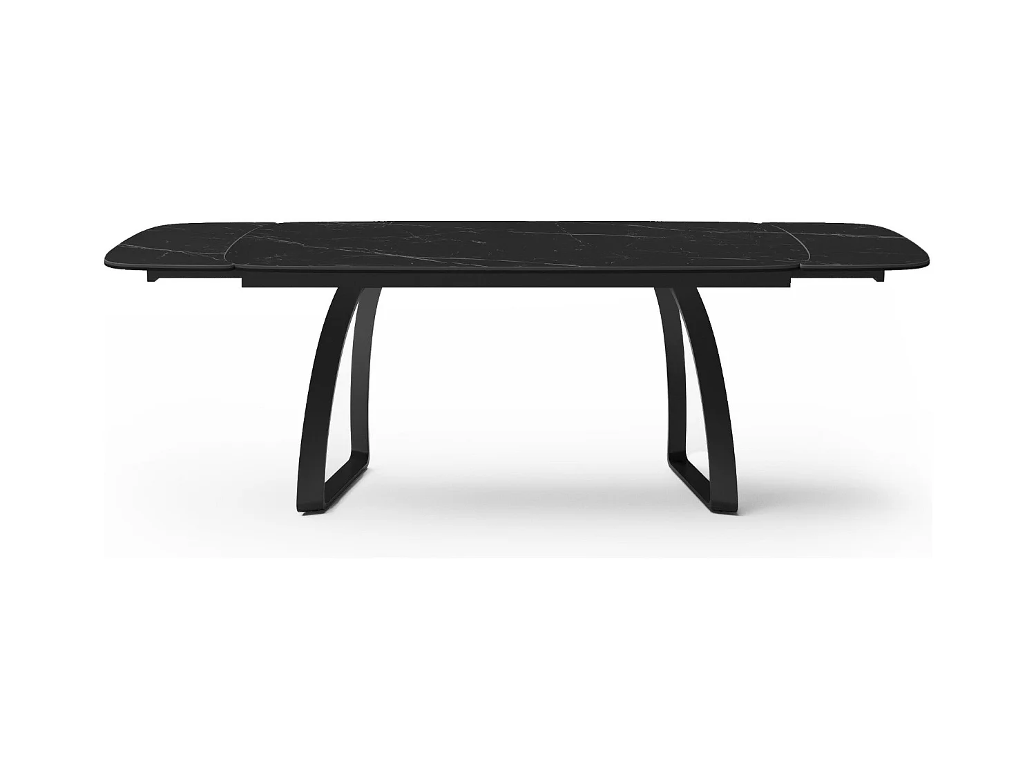Table extensible céramique marbre noir verre trempé et pieds noirs Dahlia
