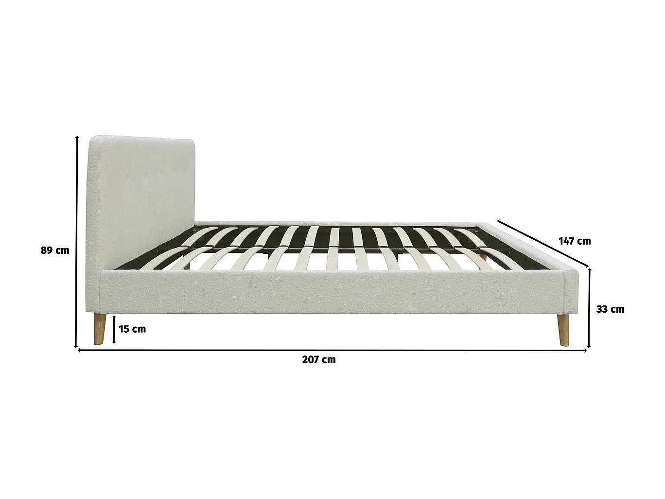 Lit tissu bouclette "Nemo" - 140 x 190 cm - Crème