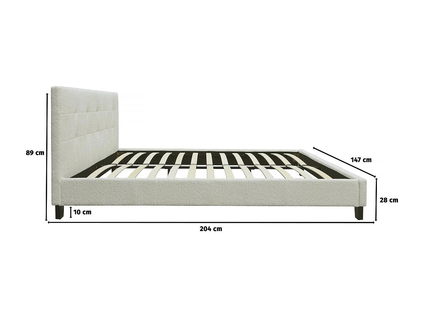 Lit tissu bouclette "Julia" 140x190cm - Crème