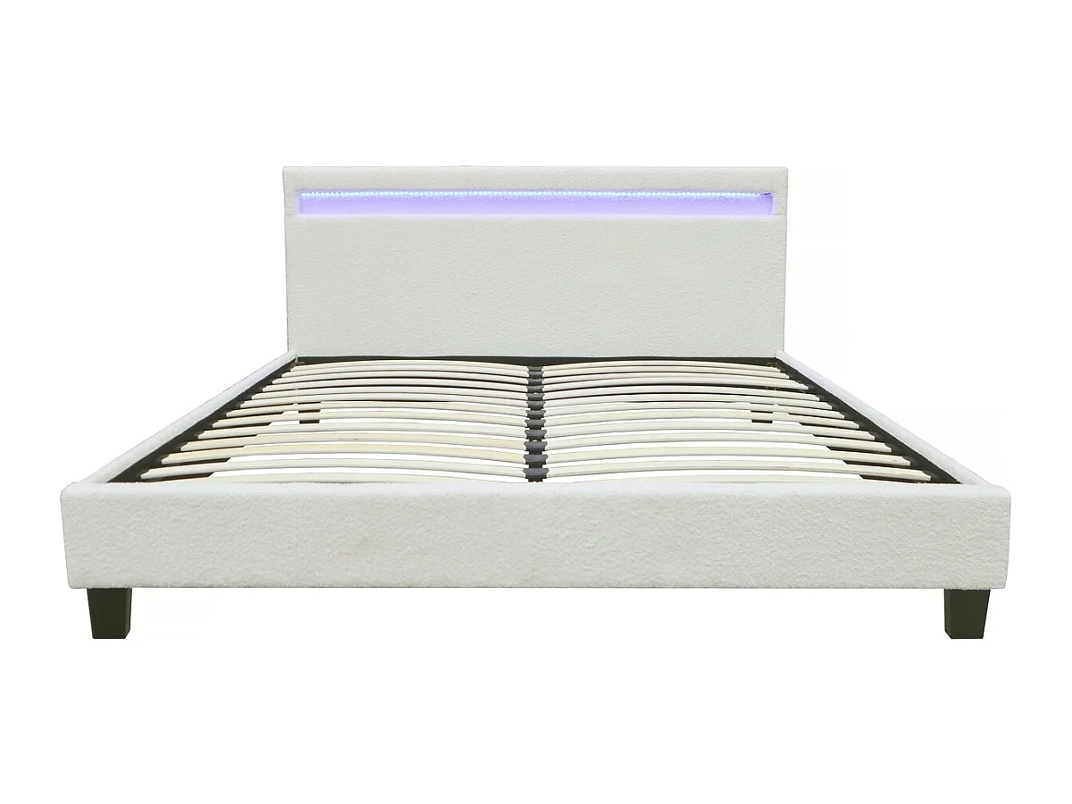 Lit tissu bouclette avec LED "Maria" 160 x 200 cm - Crème