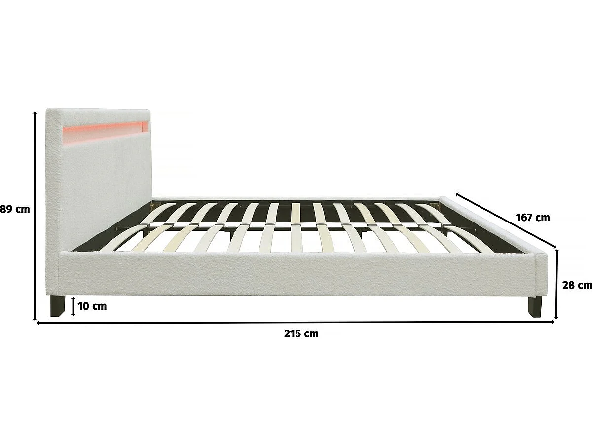 Cama de tecido bouclé "Maria" com LED integrado - 160 x 200 cm - Creme