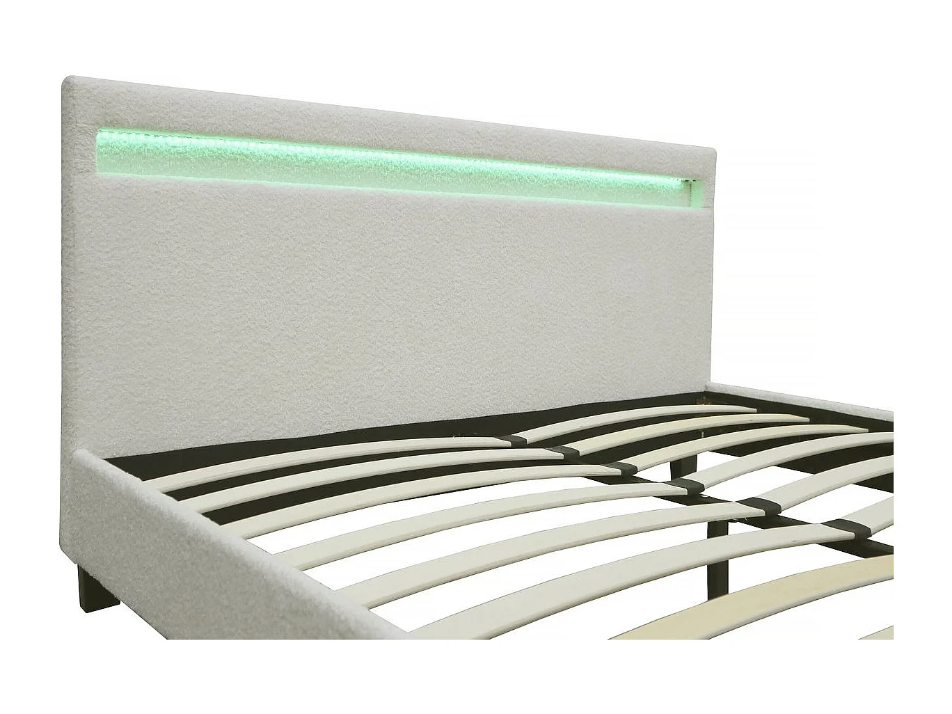 Lit tissu bouclette avec LED "Maria" 160 x 200 cm - Crème