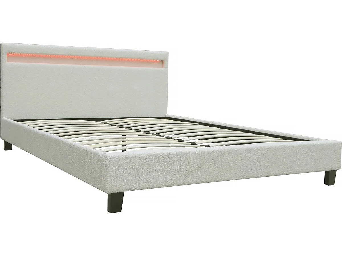 "Maria" LED Verlicht Bouclette Bed 160x200 cm - Crème Zachtheid & LED Verlichting - Afstandsbediening Inbegrepen