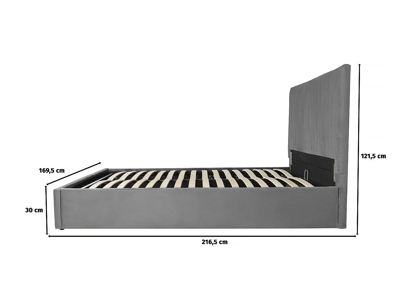 Bed "Mia" met geïntegreerde opbergruimte in grijze fluweel 160x200cm