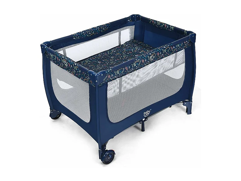 Lit Parapluie Pliant Bébé 0-36 Mois 3 en 1 avec Matelas Roulettes Sac de Transport Charge Max 15KG Gris 125 x 65 x 76CM（Bleu)