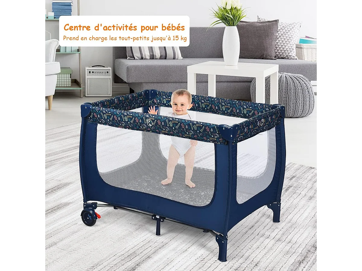Opvouwbare reiswieg voor baby's 0-36 maanden 3-in-1 met matraswielen Draagtas Maximale belasting 15 kg Grijs 125 x 65 x 76 cm (blauw)