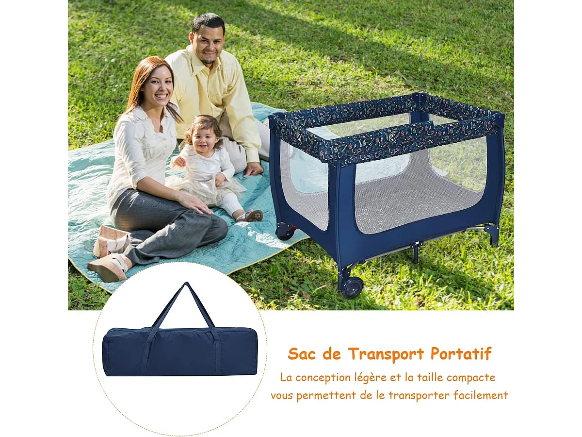 Opvouwbare reiswieg voor baby's 0-36 maanden 3-in-1 met matraswielen Draagtas Maximale belasting 15 kg Grijs 125 x 65 x 76 cm (blauw)