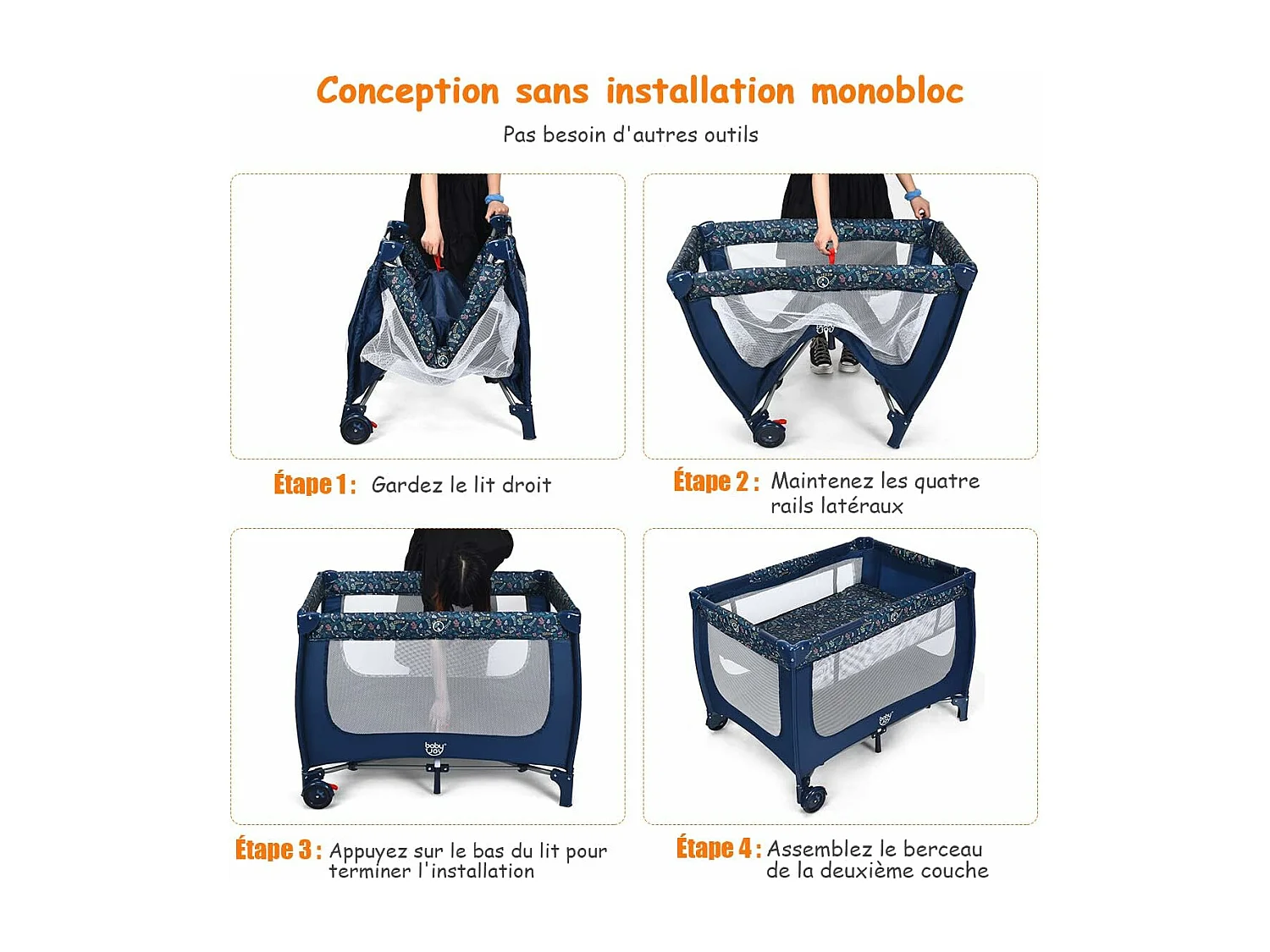 Opvouwbare reiswieg voor baby's 0-36 maanden 3-in-1 met matraswielen Draagtas Maximale belasting 15 kg Grijs 125 x 65 x 76 cm (blauw)