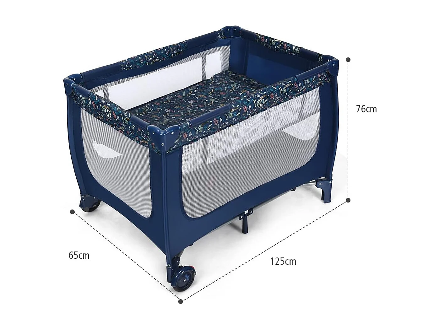 Opvouwbare reiswieg voor baby's 0-36 maanden 3-in-1 met matraswielen Draagtas Maximale belasting 15 kg Grijs 125 x 65 x 76 cm (blauw)